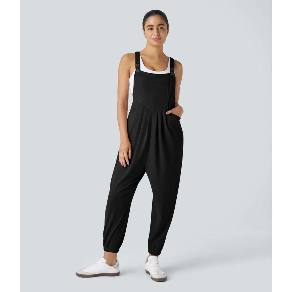 HALARA Waffle Casual Jogger Black Knit Overalls, NEW! Size XL